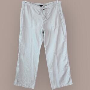 Gap Womens 14 Linen Blend Wide Leg Pants Mid Rise Relaxed Light Gray Drawstring